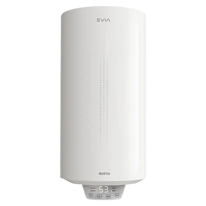 Rointe Termo eléctrico Evia - 80 l, 1.500 W - Calentador de agua cilíndrico blanco con pantalla digital '53'.