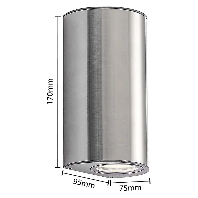 Prios Außenwandleuchte Zavallina - alu / grau / zink, IP54 - Zylindrische Außenwandleuchte aus gebürstetem Edelstahl, 170mm hoch, mit Lichtaustritt nach oben/unten.