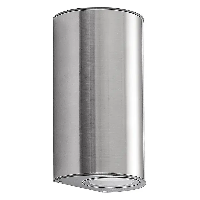 Prios Außenwandleuchte Zavallina - alu / grau / zink, IP54 - Zylindrische Leuchte aus gebürstetem Edelstahl mit nach unten gerichteter Beleuchtung.