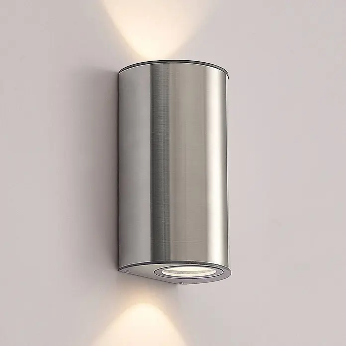 Prios Außenwandleuchte Zavallina - alu / grau / zink, IP54 - Gebürstete Edelstahl-Zylinder-Wandleuchte mit Licht nach oben und unten.