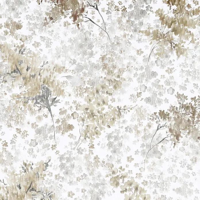 Marburg Flora Vliestapete Floral - Weiß-Braun-Grau, Floral, 10,05 x 0,53 m - Tapete mit abstraktem Blumenmuster in Aquarelloptik, gedämpften Braun- und Grautönen, mit Textur.