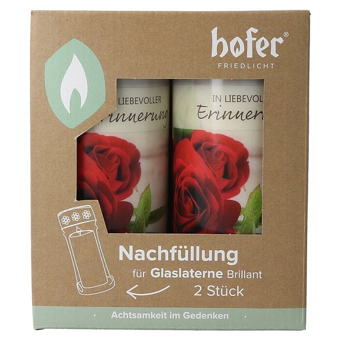 Hofer Friedlicht Grablicht Brillant Nachfüllung (Ø x H: 6,7 x 14,9 cm, Rose, 2 Stk.) | BAUHAUS