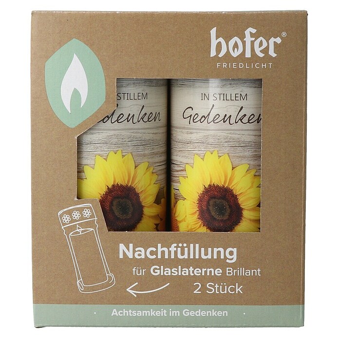Hofer Friedlicht Grablicht Brillant Nachfüllung (Ø x H: 6,7 x 14,9 cm, Sonnenblume, 2 Stk.) | BAUHAUS