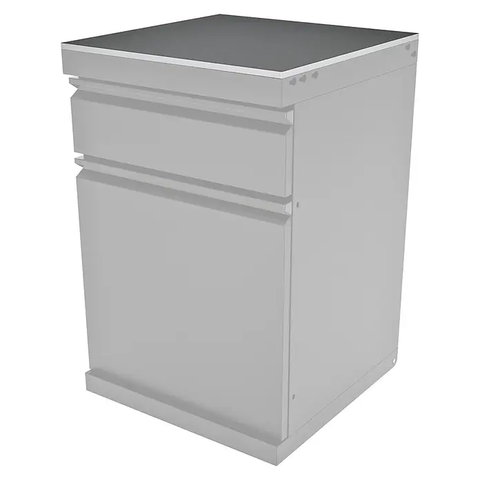 Kingstone Cube Arbeitsplatte - Sintered Stone, Passend für: Kingstone Cube Outdoorküchen-Modul Basisschrank - Grauer Aufbewahrungsschrank mit zwei Schubladen und einem unteren Fach.