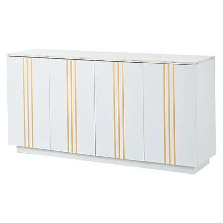 SONNENH Kommode mit vier Türen und goldfarbenen Linien, Weiß