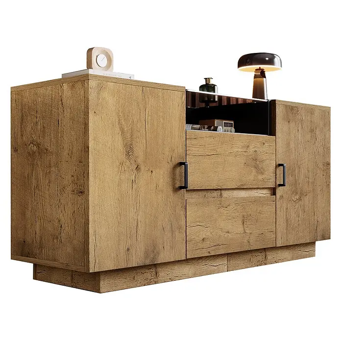 SONNENH Kommode - Eiche, Anzahl Schubladen: 2 Stk. - Modernes Holz Sideboard in Eichenholzoptik mit Türen, Schubladen und offenem Fach.