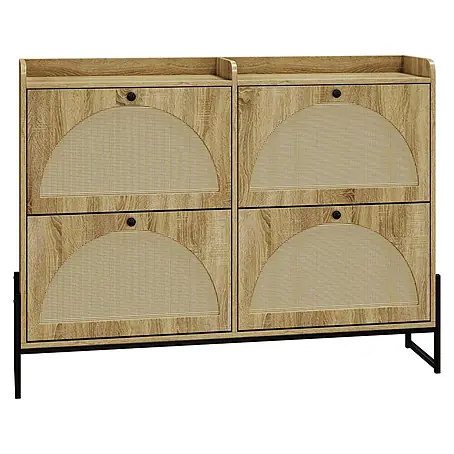 SONNENH Schuhschrank mit 4 Klappen und PE-Flechtdekor, Natur