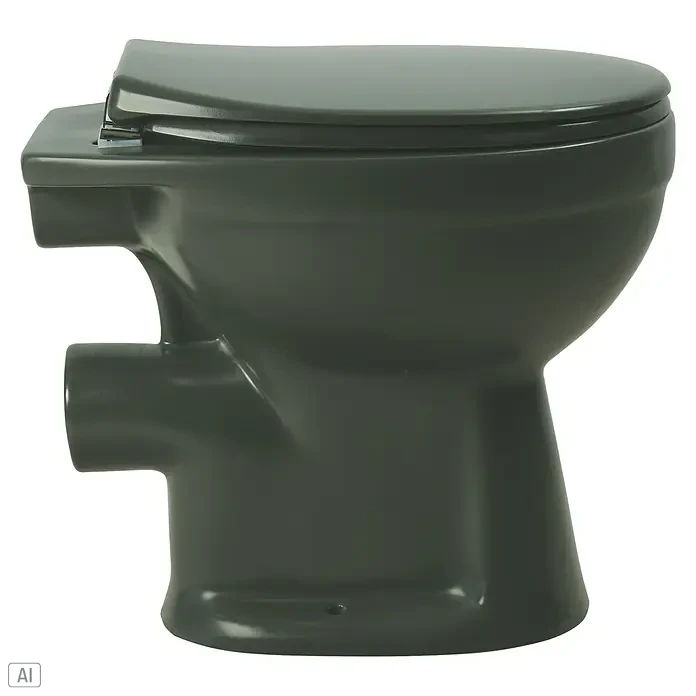 Sanicomfort Stand-WC Anthrazit Matt - Spülrandlos, Ohne Spezialglasur, Spülform: Tief, WC Abgang: Waagerecht, Anthrazit - Dunkelgraue Keramiktoilette mit geschlossenem Sitz, zur Wandmontage geeignet.