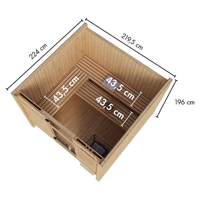 Karibu Saunahaus Tim (9 KW Ofen mit interner Steuerung, Natur, L x B x H: 224 x 219,5 x 196 cm) | BAUHAUS