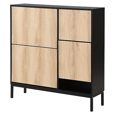 SONNENH Schuhschrank mit ausziehbarem Sitzhocker, Schwarz/Holzoptik
