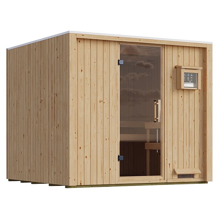 Karibu Saunahaus Tim (9 KW Ofen mit interner Steuerung, Natur, L x B x H: 224 x 219,5 x 196 cm) | BAUHAUS