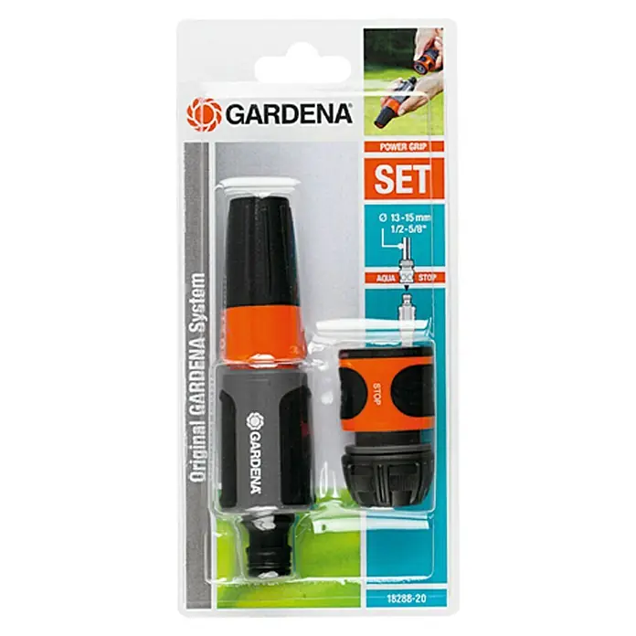 Gardena Spritz-Satz - Kunststoff - Gardena Original GARDENA System Set mit Power Grip. Das Set enthält zwei Schlauchverbinder für 13-15 mm Schläuche.
