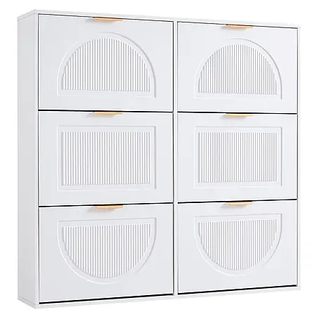 SONNENH Schuhschrank mit 6 Klappen und Bogenfront, Weiß