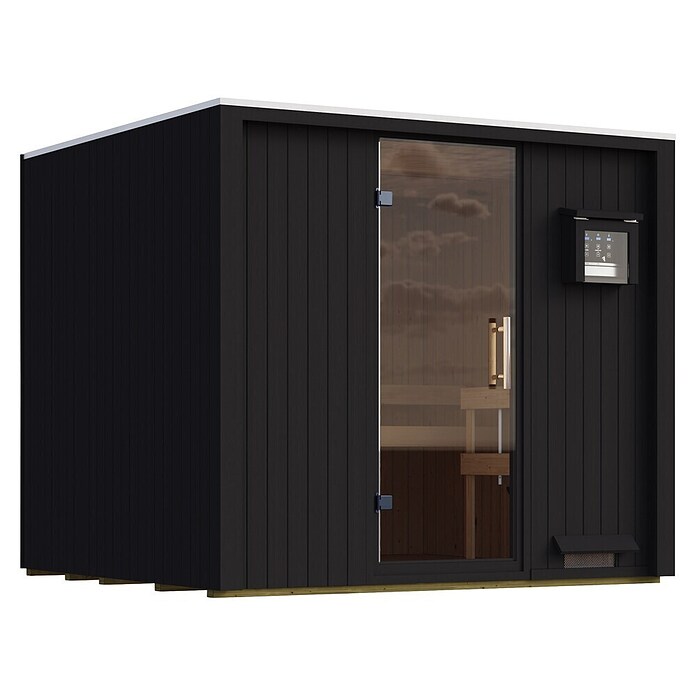 Karibu Saunahaus Tim (Ohne Ofen, Schwarz, L x B x H: 224 x 219,5 x 196 cm) | BAUHAUS