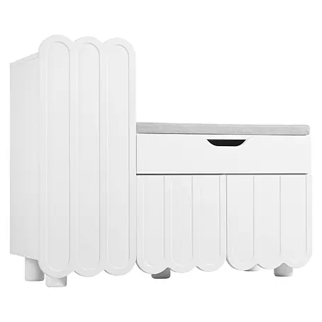 SONNENH Schuhschrank mit Sitzpolster und drei Türen, Weiß