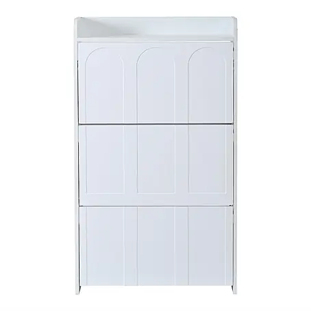 SONNENH Schuhschrank mit Bogenrelief und Klappfächern, Weiß