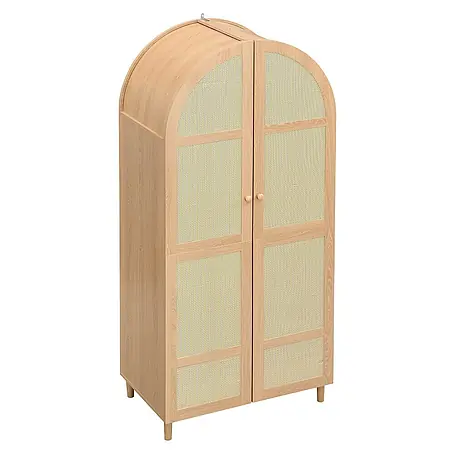 SONNENH Kleiderschrank mit Bogentüren und Rattangeflecht, Natur