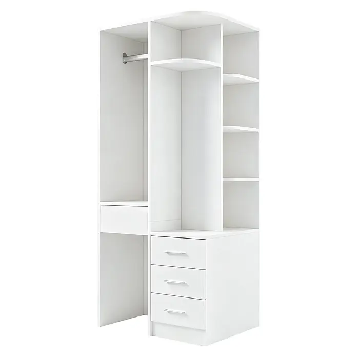 SONNENH Offener Kleiderschrank mit drei Schubladen und Ablagen, Weiß -  - Weißes, modulares Schranksystem mit Kleiderstange, mehreren Regalböden und drei Schubladen.