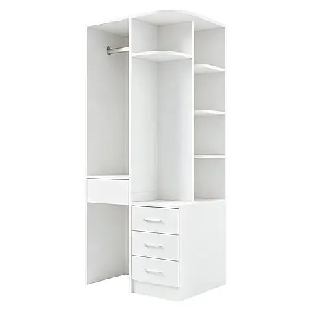 SONNENH Offener Kleiderschrank mit drei Schubladen und Ablagen, Weiß