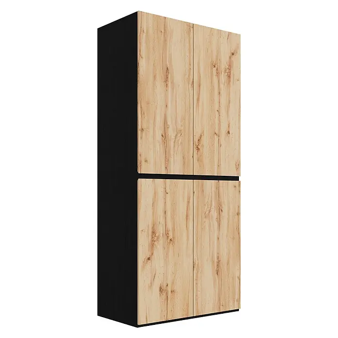 SONNENH Kleiderschrank mit Schmuckschublade, Eichenoptik/Schwarz -  - Zweifarbiger Kleiderschrank: schwarze Seiten, helle Holzmaserungstüren, vier Fächer.