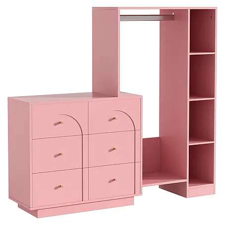 SONNENH Offener Kleiderschrank mit 6 Schubladen, Rosa