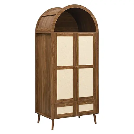 SONNENH Kleiderschrank mit Bogenabschluss, Walnussoptik/Beige