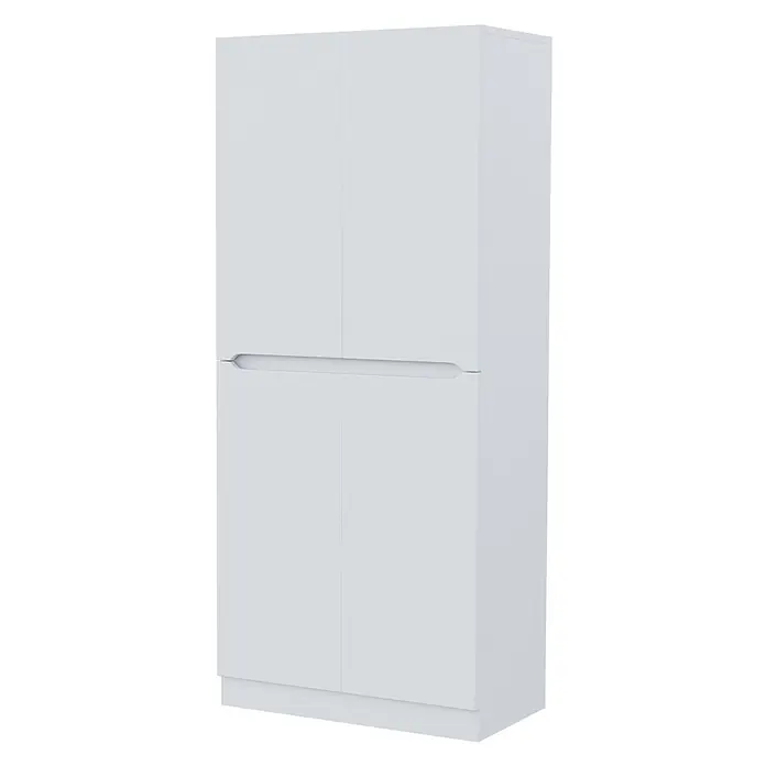 SONNENH Kleiderschrank mit Hängefach und Ablagefächern, Weiß -  - Weißer Hochschrank mit vier Türen und integrierter Griffleiste für moderne Aufbewahrung.