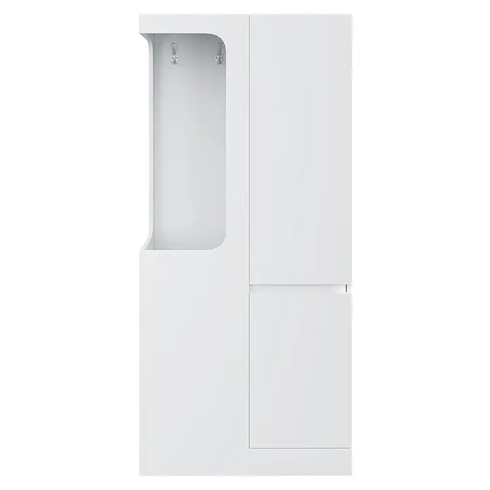 SONNENH Kleiderschrank - Weiß - Weißer Garderobenschrank mit offener Nische, zwei Haken und zwei geschlossenen Staufächern.