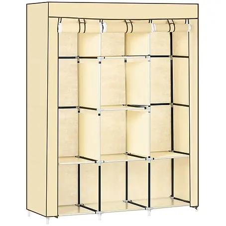 SONNENH Stoff-Kleiderschrank mit 2 Kleiderstangen, Beige