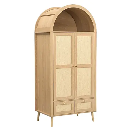 SONNENH Kleiderschrank mit Bogen und PE-Geflecht, Natur
