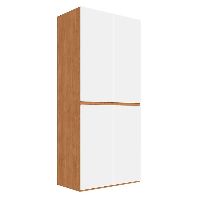 SONNENH Kleiderschrank - Weiß/Eichenoptik - Zweifarbiger Hochschrank mit vier weißen Türen und Akzenten in Holzoptik.