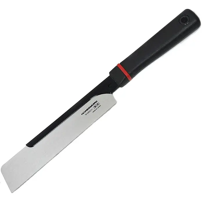 Famex Japansäge - Länge: 160 mm, Stahl - Schwarzgriffige japanische Mikrozugsäge mit rotem Band und silberner Klinge, für Metallarbeiten.