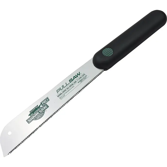 Famex Japansäge - Länge: 185 mm, Stahl - Silberfarbene Zugsäge mit schwarzem Griff und grünem Knopf, für Dübel-, Schwalbenschwanz- und Detailschnitte.