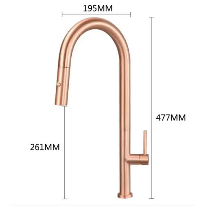Küchenarmatur Gold gebürstet 1565 -  - Roségoldene Küchenarmatur mit hohem Bogen, herausziehbarer Brause und Einhebelmischer.