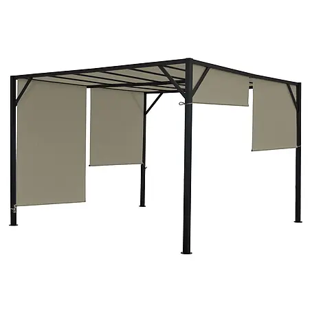Pergola Baia | HxBxT 212x300x300cm | Garten Pavillon Terrassenüberdachung | stabiles 6cm-Stahl-Gestell + Schiebedach Taupe
