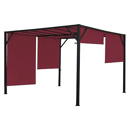 Pergola Baia | HxBxT 212x400x400cm | Garten Pavillon Terrassenüberdachung | stabiles 6cm-Stahl-Gestell + Schiebedach Bordeaux-Rot