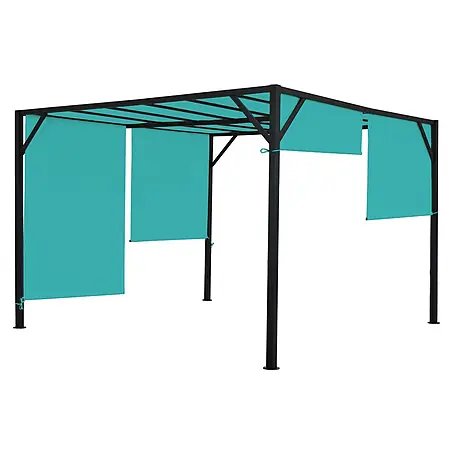 Pergola Baia | HxBxT 212x300x400cm | Garten Pavillon Terrassenüberdachung | stabiles 6cm-Stahl-Gestell + Schiebedach Türkis-Blau