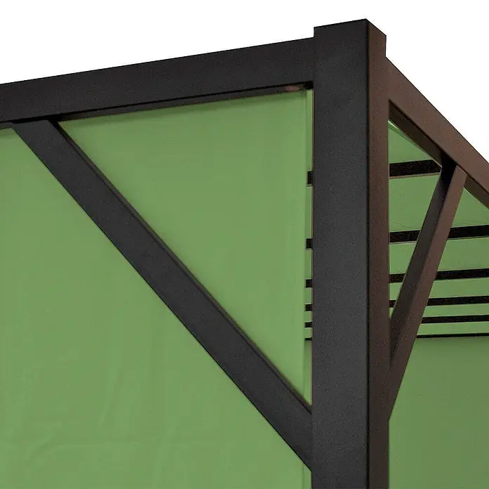 Pergola Baia | HxBxT 212x400x400cm | Garten Pavillon Terrassenüberdachung | stabiles 6cm-Stahl-Gestell + Schiebedach Grün -  - Schwarzer Metallrahmen mit Diagonalstrebe und leuchtend grünem Stoffpaneel.