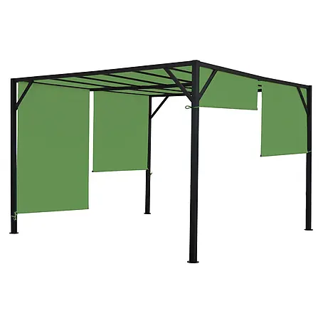 Pergola Baia | HxBxT 212x400x400cm | Garten Pavillon Terrassenüberdachung | stabiles 6cm-Stahl-Gestell + Schiebedach Grün