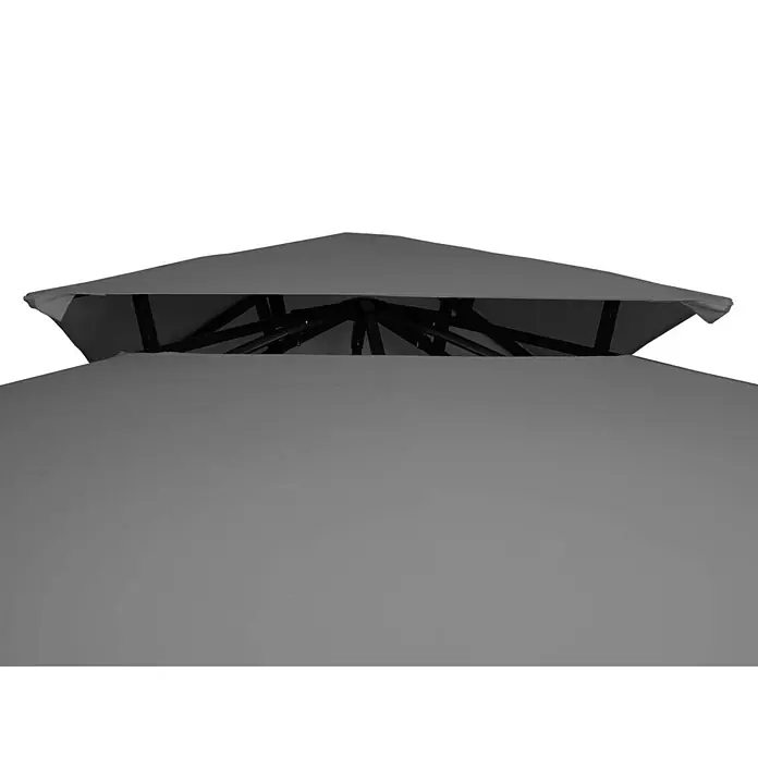 Pergola | HxBxT 275x490x250cm | Garten Pavillon | Grau | Stahl bewegliche Seitenwand 2,5x2,5m -  - Graues, zweistufiges Pavillondach mit Belüftung und sichtbarem schwarzem Metallrahmen.