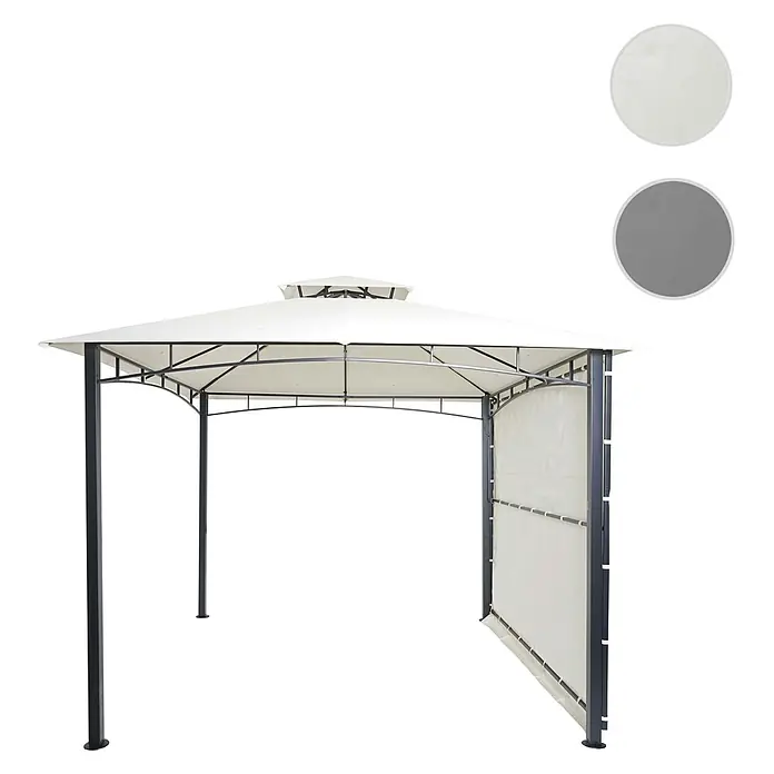 Pergola | HxBxT 275x490x250cm | Garten Pavillon | Grau | Stahl bewegliche Seitenwand 2,5x2,5m -  - Cremefarbenes Gartenpavillon mit dunklem Metallrahmen und ausziehbarer Seitenwand, erhältlich in Creme und Grau.