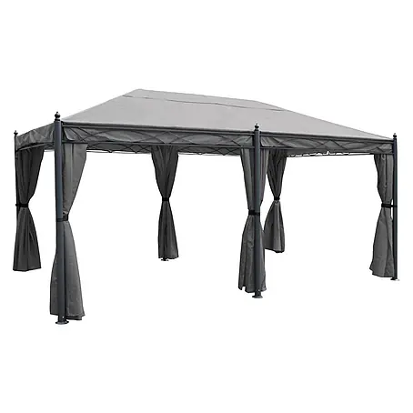 Pergola Cadiz | HxBxT 276x300x500cm | Garten Pavillon | Grau | stabiles 7cm-Gestell mit Seitenwand + Moskitonetz