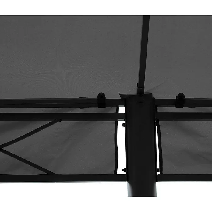 Pergola Cadiz | HxBxT 276x300x500cm | Garten Pavillon | Grau | stabiles 7cm-Gestell mit Seitenwand + Moskitonetz -  - Dunkelgraues Stoffdach und schwarzes Metallgestell mit Stützstreben und Klemmen.