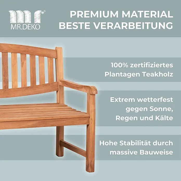 Bene Living Gartenbank Bradford - Teakholz, Natur - Robuste Gartenbank aus zertifiziertem Teakholz.
