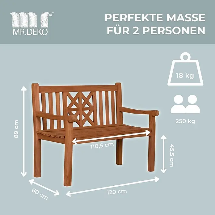 Bene Living Gartenbank Sailor - Teakholz, Natur - Braune Holzgartenbank für 2 Personen, Gesamtmaße 120x60x89 cm.
