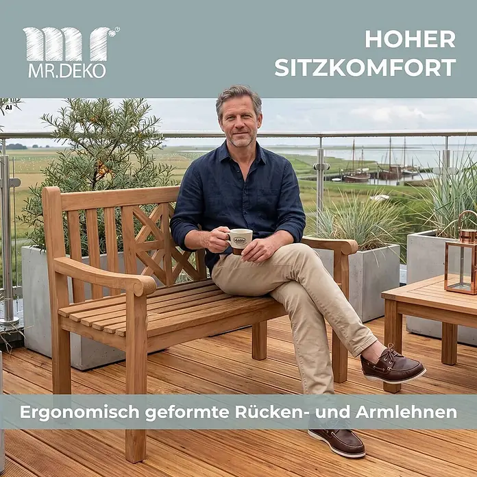 Bene Living Gartenbank Sailor - Teakholz, Natur - Teakholz-Gartenbank mit ergonomischer Rückenlehne und Armlehnen, für hohen Sitzkomfort.