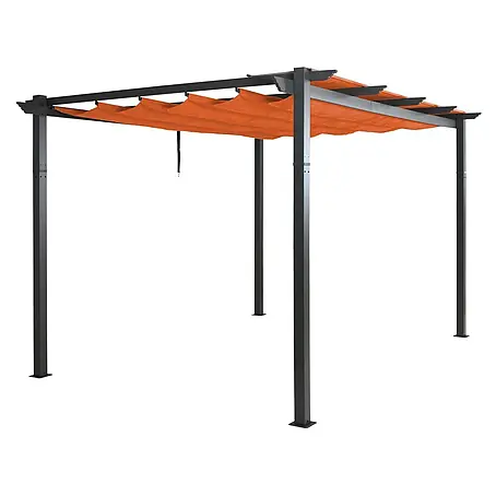 Aluminium Pergola | stabiles 8cm-Gestell | Schiebedach | UV50+ | BxT 4x3m | Terrakotta | Gartenpavillon Pavillon Garten