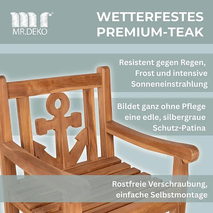 Bene Living Gartenstuhl Anker - 1 Stk., Teakholz, Natur - Teak Gartenstuhl mit Anker-Design, wetterfest und pflegeleicht.