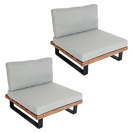 2er-Set Lounge-Sessel | Garten-Sessel | Spun Poly Akazie Holz FSC-zertifiziert Alu | Hellbraun | Polster Hellgrau