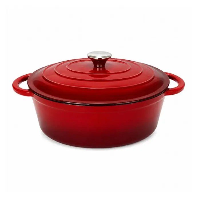 Garten Dream Dutch Oven 4 l - L x B x H: 29 x 16 x 11 cm, Gusseisen - Roter emaillierter Gusseisen-Bräter mit Deckel und silbernem Knauf.